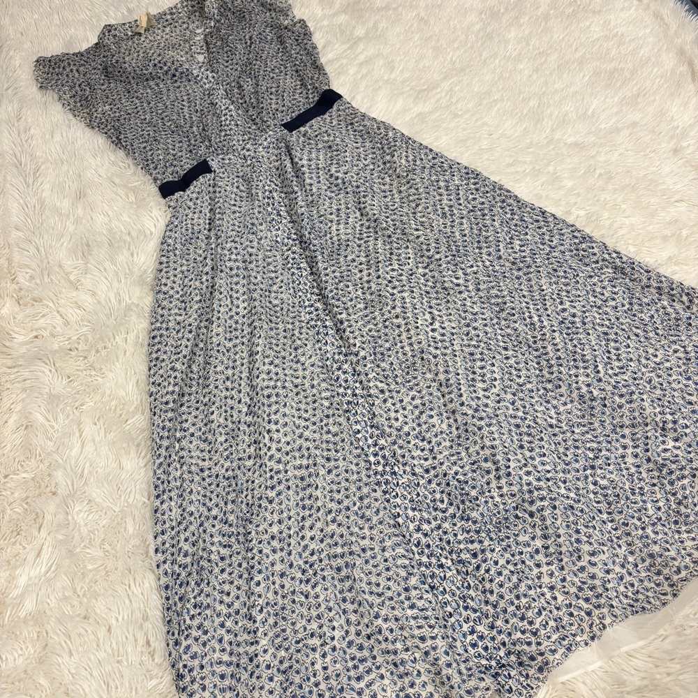 Band of Outsiders Scribble Flower Silk Flutter Sleeve Shirt Dress - Picture 2 of 12